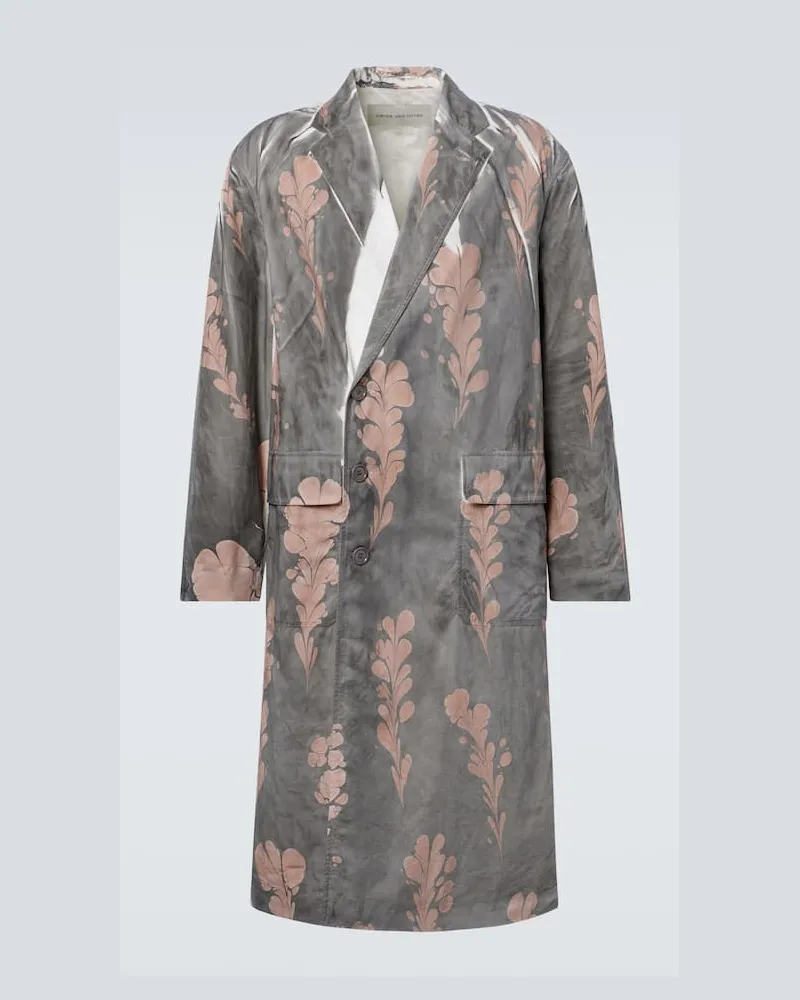 Dries van Noten Bedruckter Mantel aus Baumwolle Grau