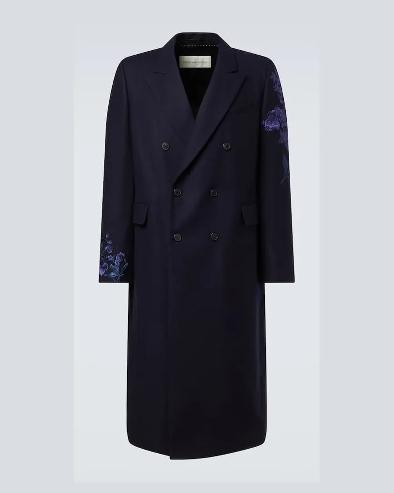 Dries van Noten Bestickter Mantel aus Wolle Blau