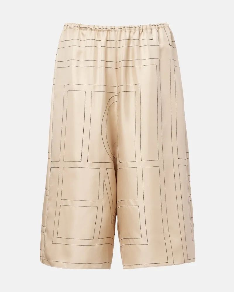 Totême Bestickte Bermuda-Shorts aus Seidensatin Beige