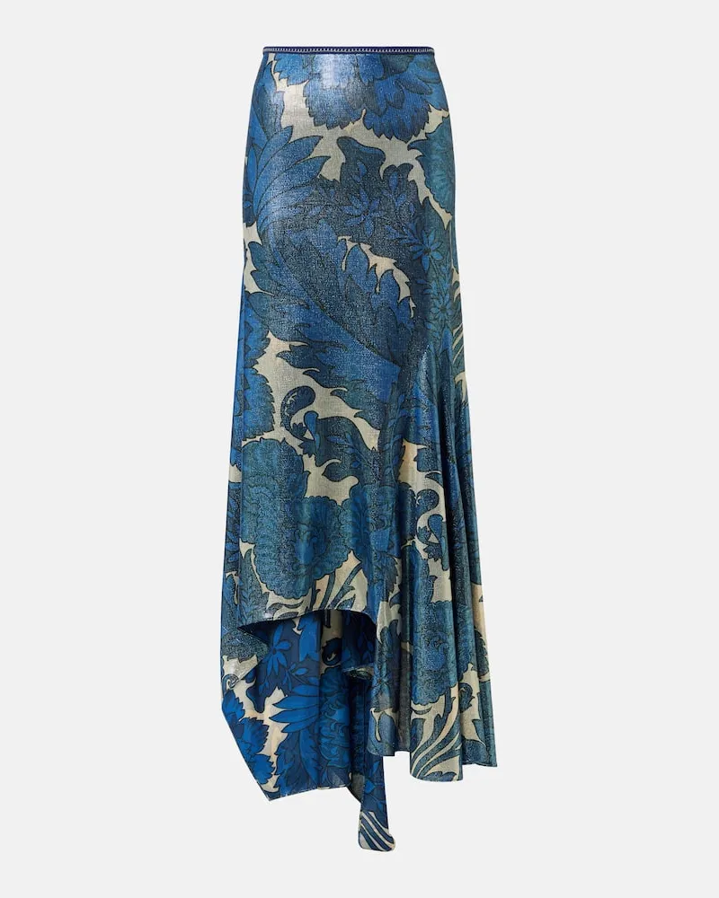 Etro Bedruckter Maxirock aus Lamé Blau