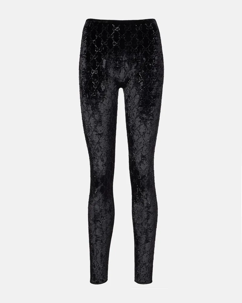Gucci Leggings GG aus Chenille mit Kristallen Schwarz