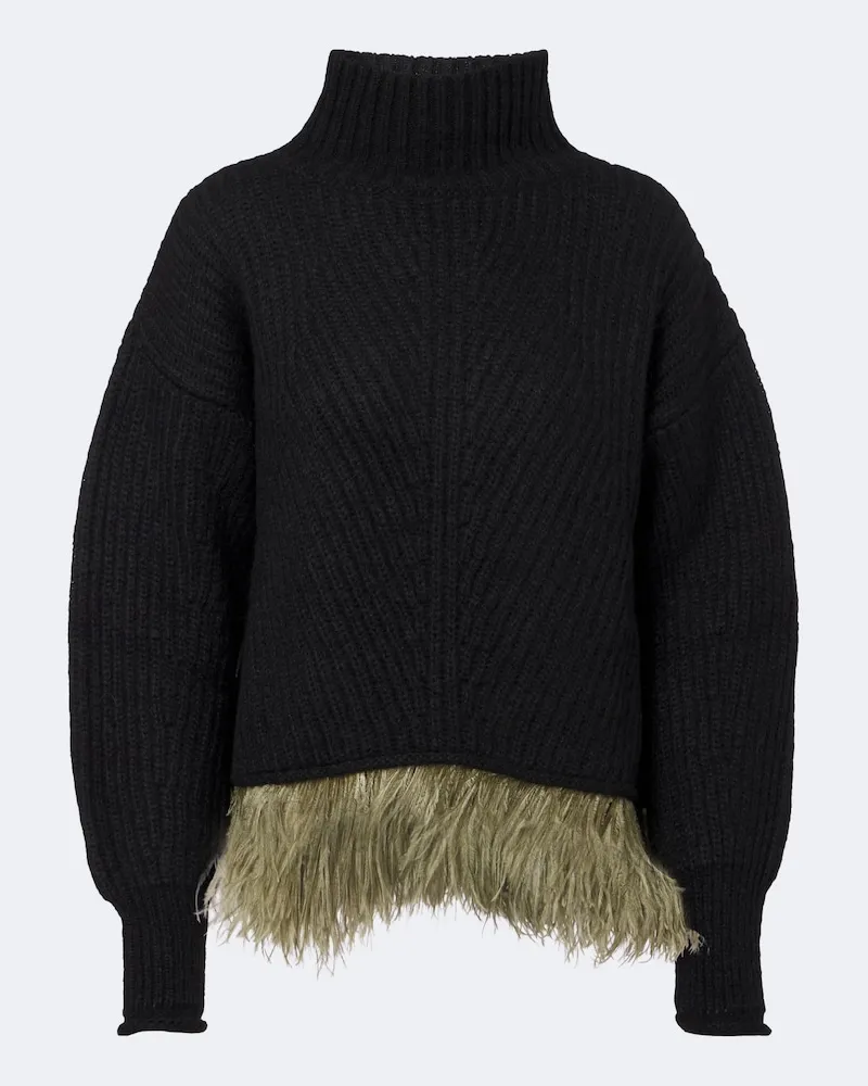 La DoubleJ Pullover aus Rippstrick mit Federn Schwarz