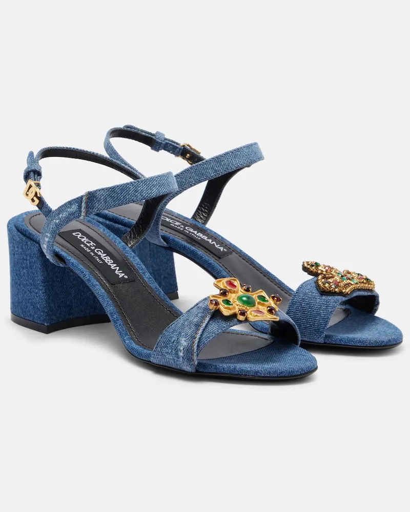 Dolce & Gabbana Verzierte Sandalen 60 aus Denim Blau