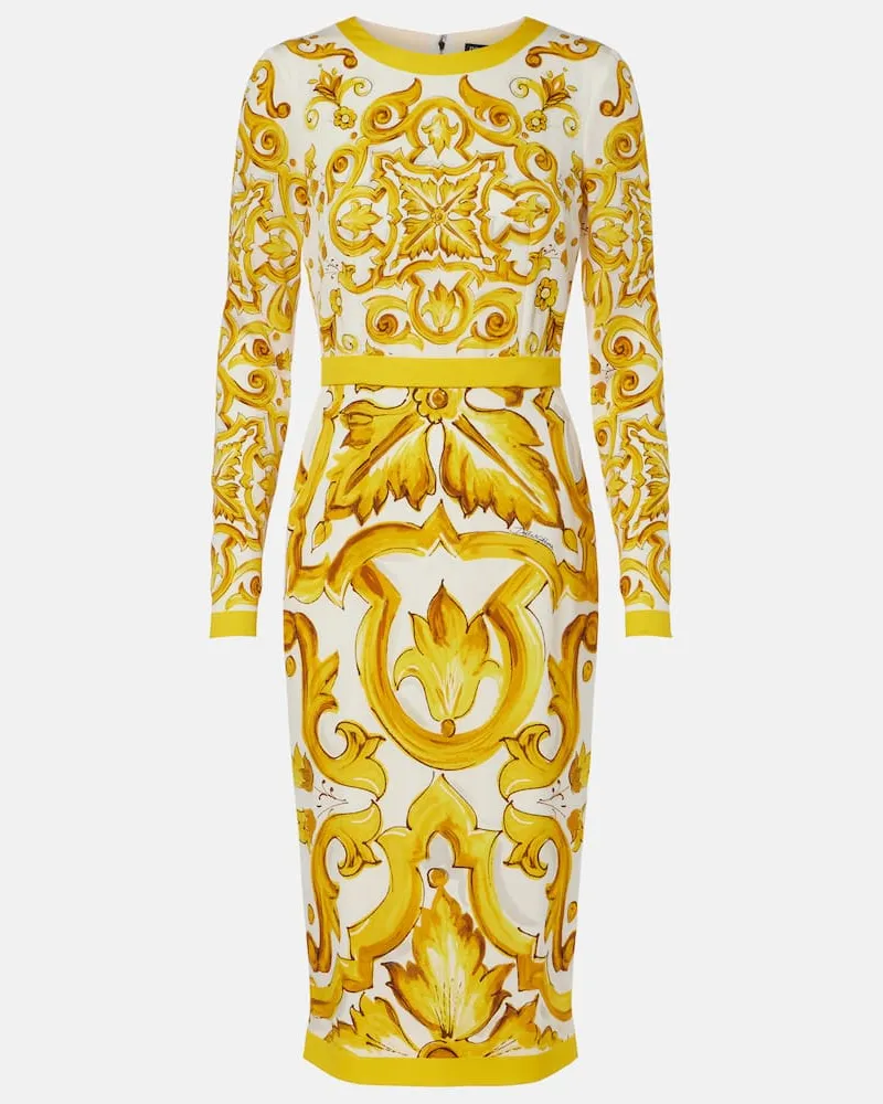 Dolce & Gabbana Midikleid Majolica aus Charmeuse Gelb