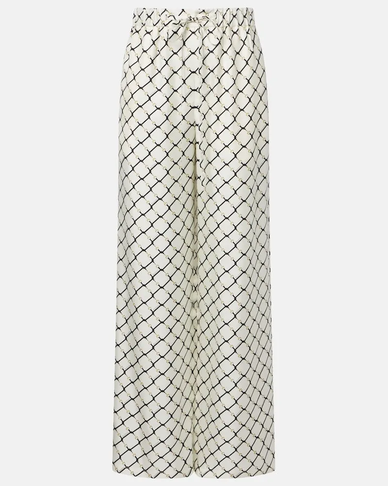 Gucci Weite Hose Horsebit aus Seiden-Twill Weiß