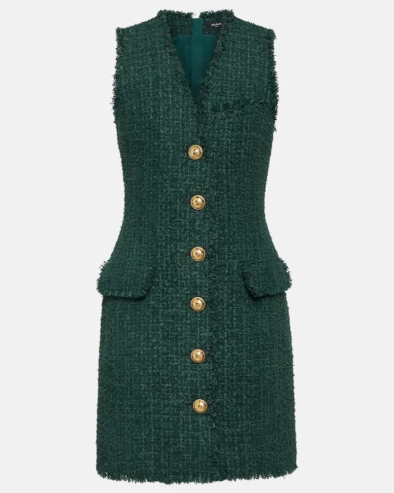 Balmain Minikleid aus Tweed Grün
