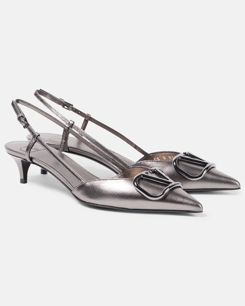 Valentino Garavani Slingback-Pumps VLogo Signature 40 aus Metallic-Leder Silber