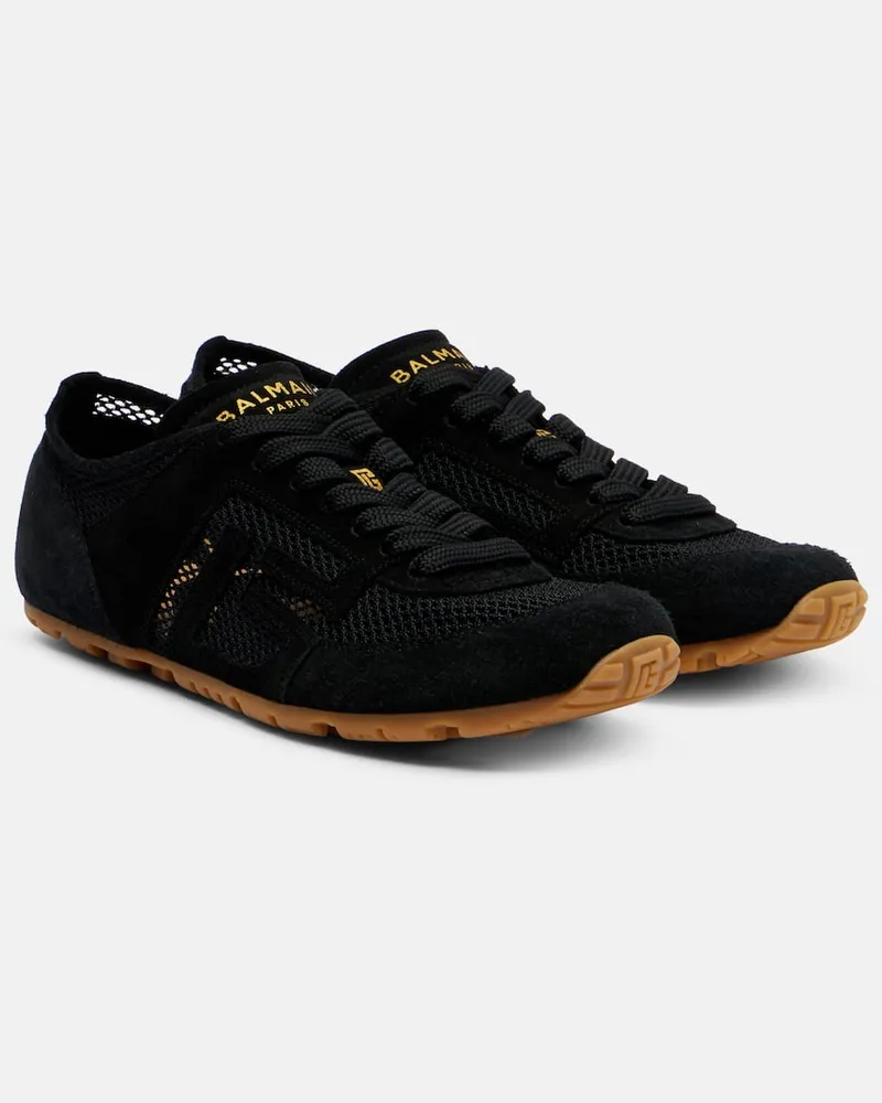 Balmain Sneakers Runner mit Veloursleder Schwarz