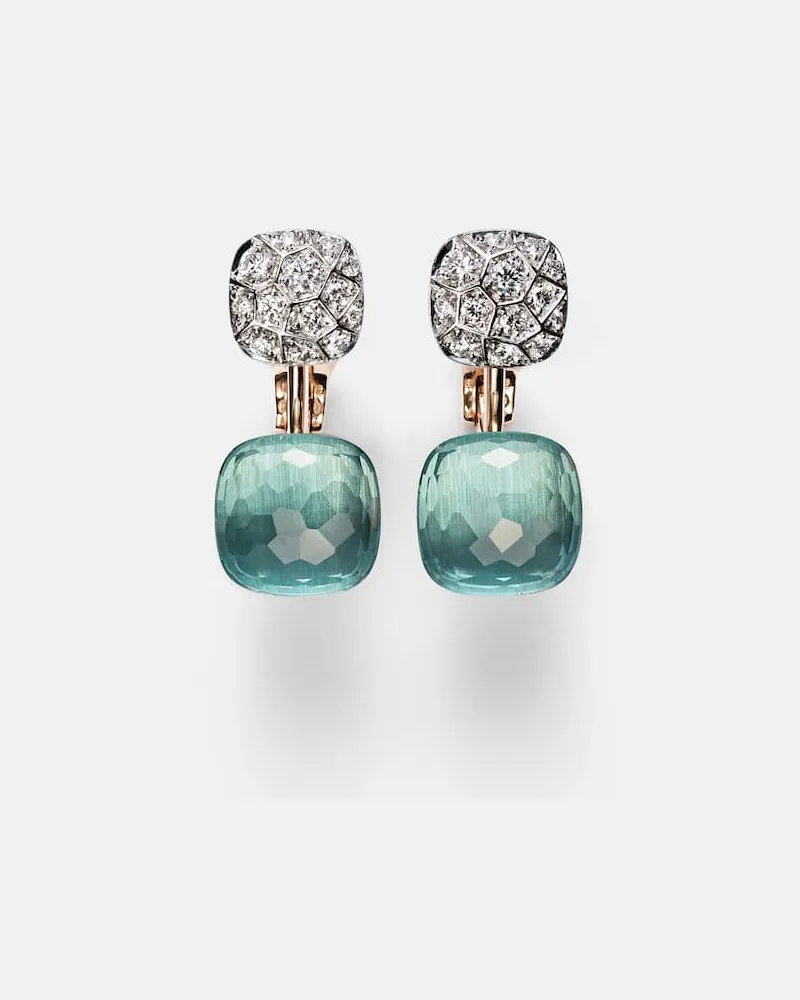 Pomellato Ohrringe Nudo Toi et Moi aus 18kt Rosé- und Weißgold mit Diamanten und Topas Gold
