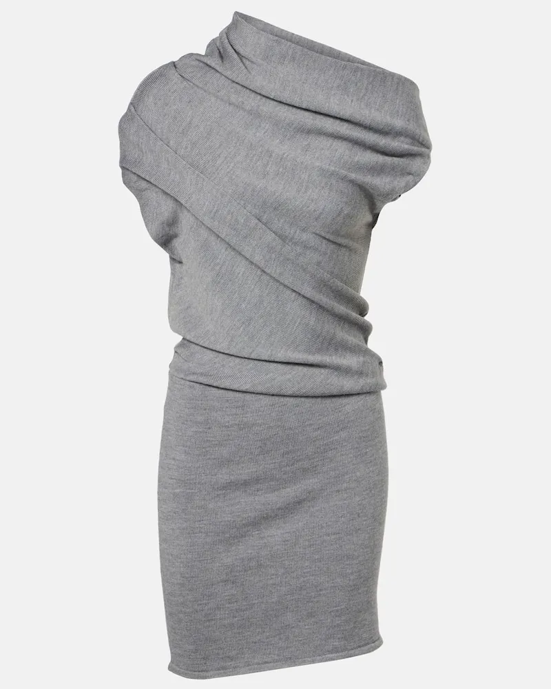 STAUD One-Shoulder-Minikleid Mabel aus Wolle Grau