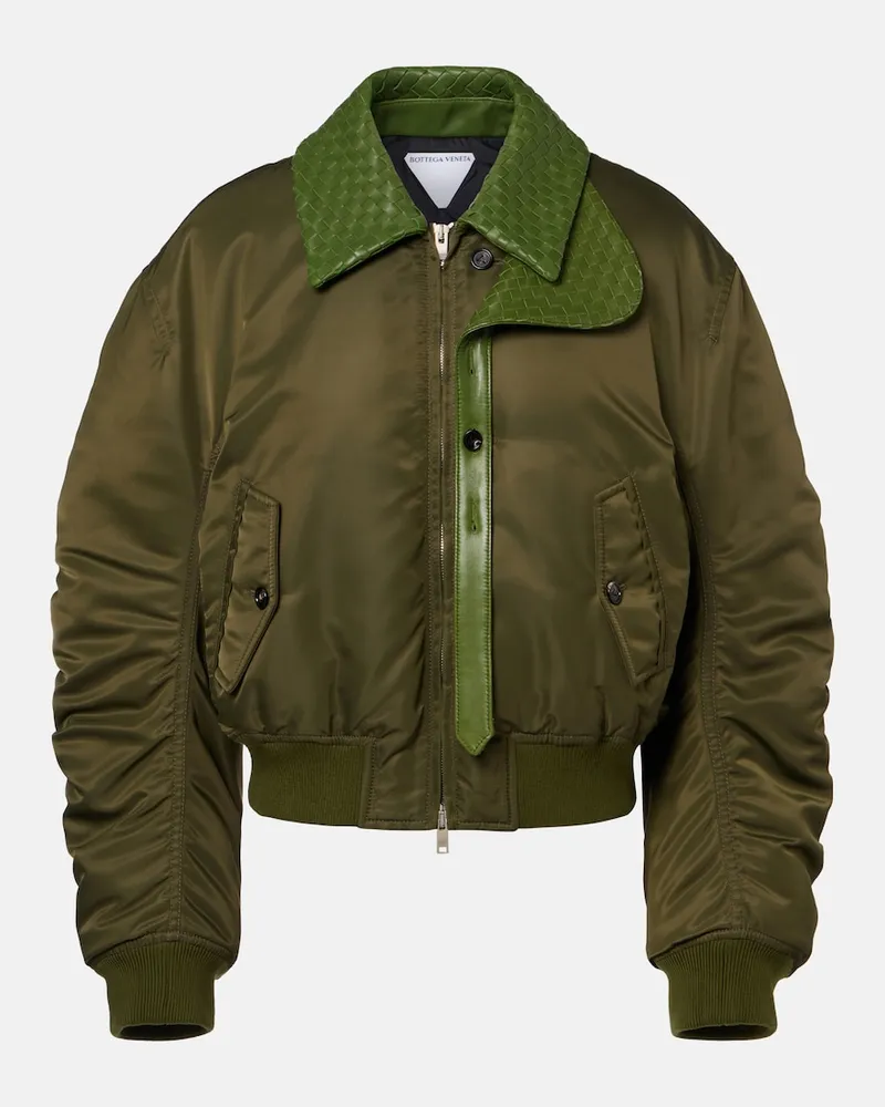 Bottega Veneta Bomberjacke Intrecciato mit Leder Grün