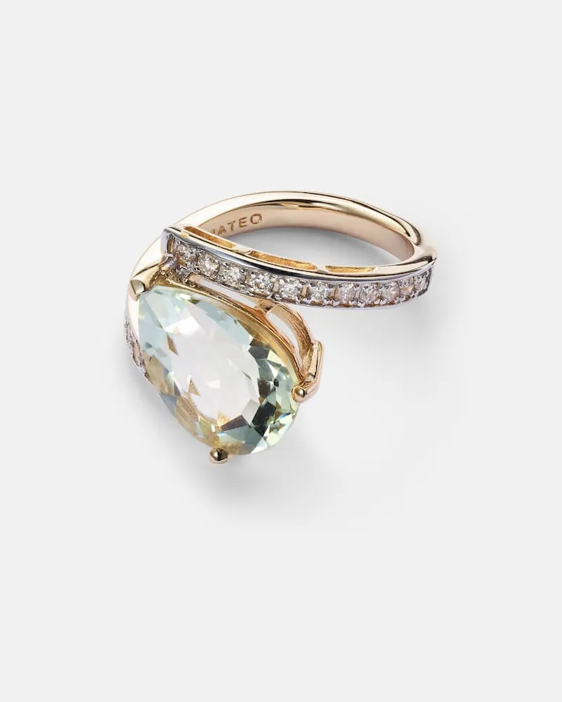 MATEO Ring Slanted aus 14kt Gelbgold mit Diamanten und Amethyst Gold