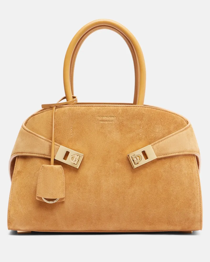Ferragamo Tote Bag Hug Medium aus Veloursleder Beige