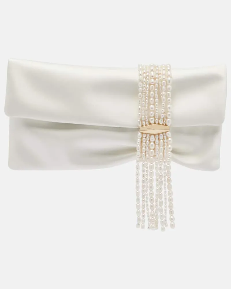 Jimmy Choo Verzierte Clutch Zandra aus Satin Weiß