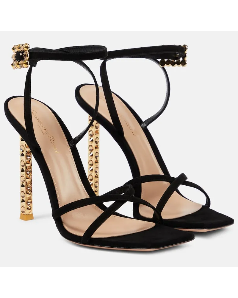 Gianvito Rossi Verzierte Sandalen Wonder aus Veloursleder Schwarz