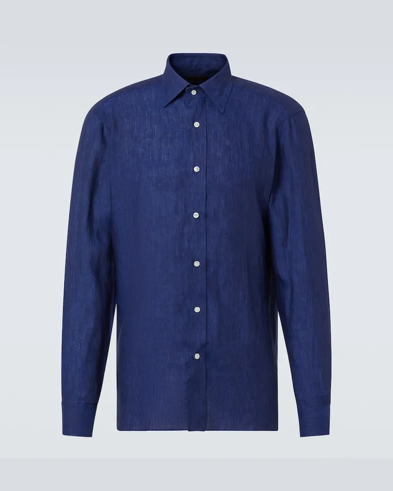 Rubinacci Hemd aus Leinen Blau