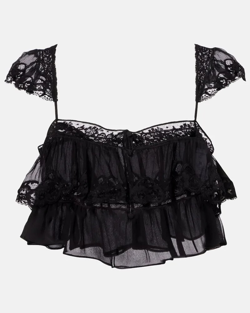 Chloé Chloé Cropped-Top aus Seidenmusselin mit Spitze Schwarz