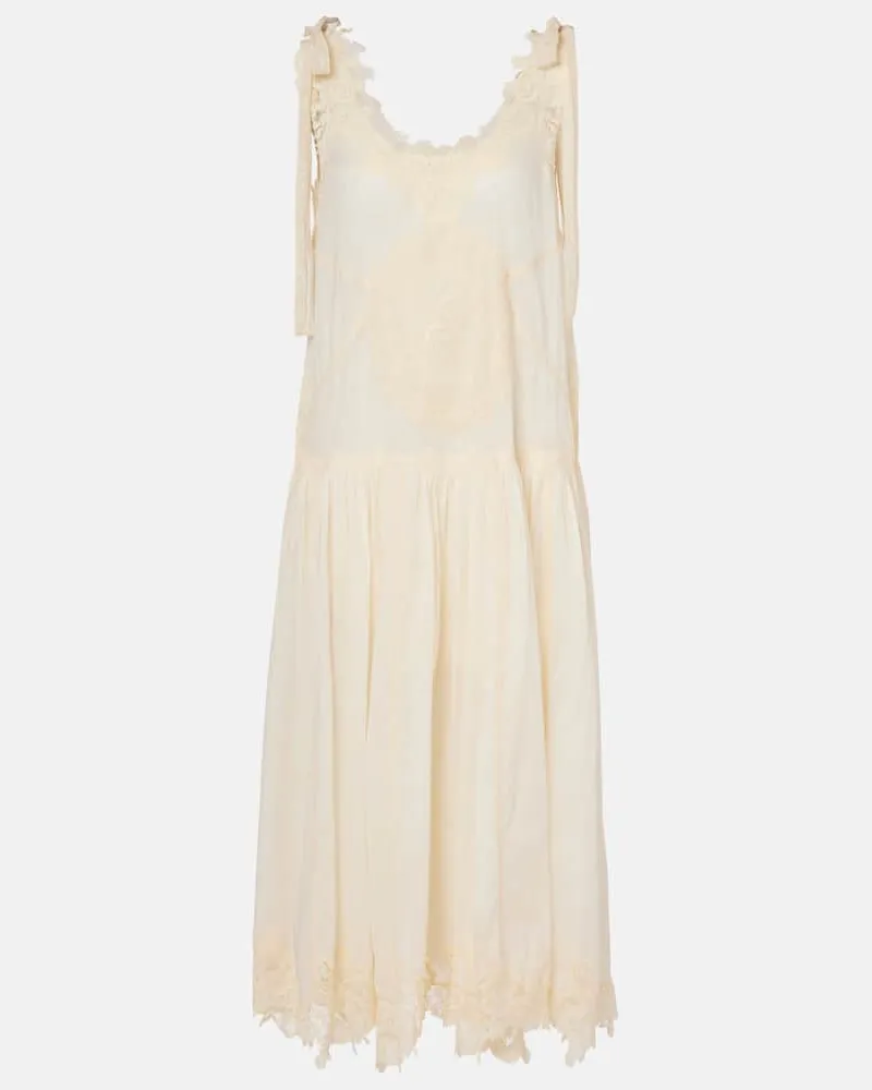 Zimmermann Midikleid Cascadian aus Baumwolle mit Spitze Weiß