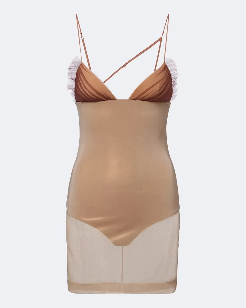 Nensi Dojaka Minikleid aus Tüll Beige