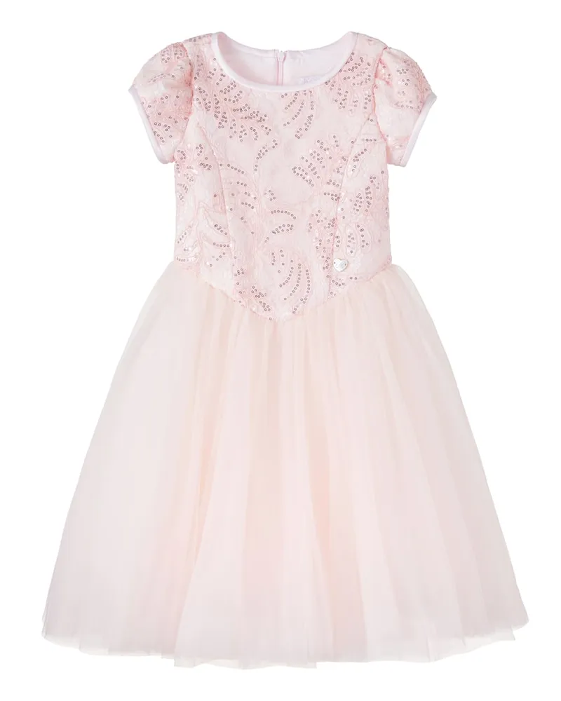 Monnalisa Kleid aus Tüll mit Pailletten und Spitze Rosa