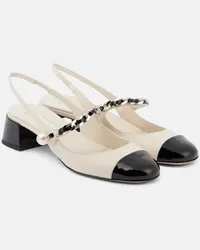 Miu Miu Verzierte Slingback-Pumps aus Leder Weiss