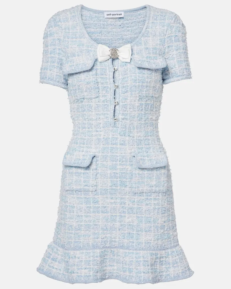 Self-Portrait Minikleid aus Tweed Blau