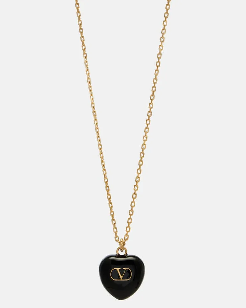 Valentino Garavani Halskette Cœur Royal VLogo mit Emaille Schwarz