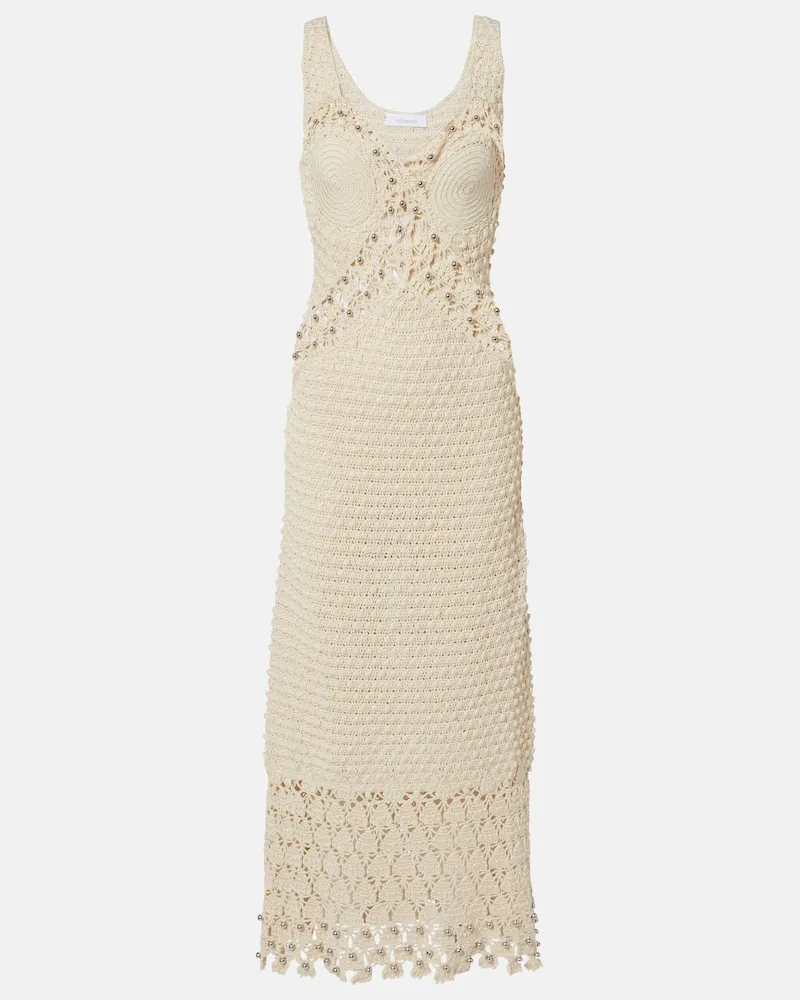 Paco Rabanne Verziertes Midikleid aus Häkelstrick Weiß