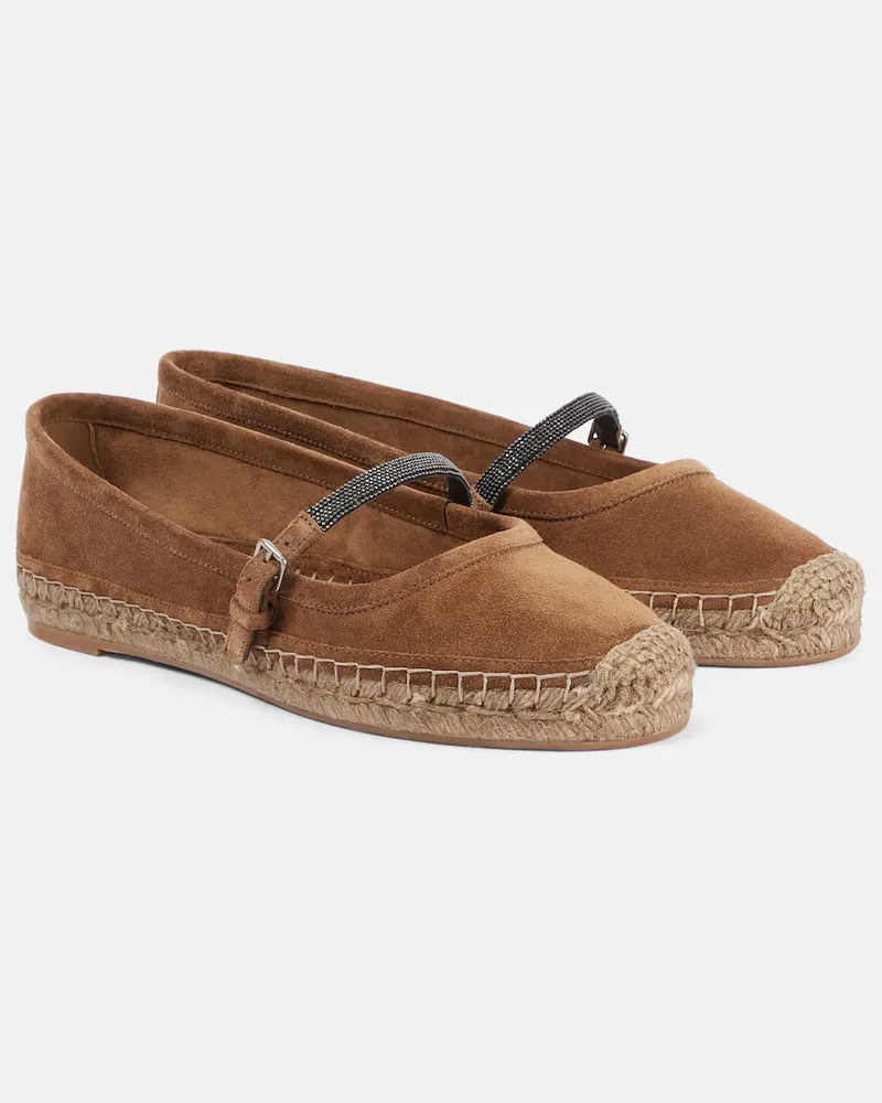 Brunello Cucinelli Espadrilles Monili aus Veloursleder Braun