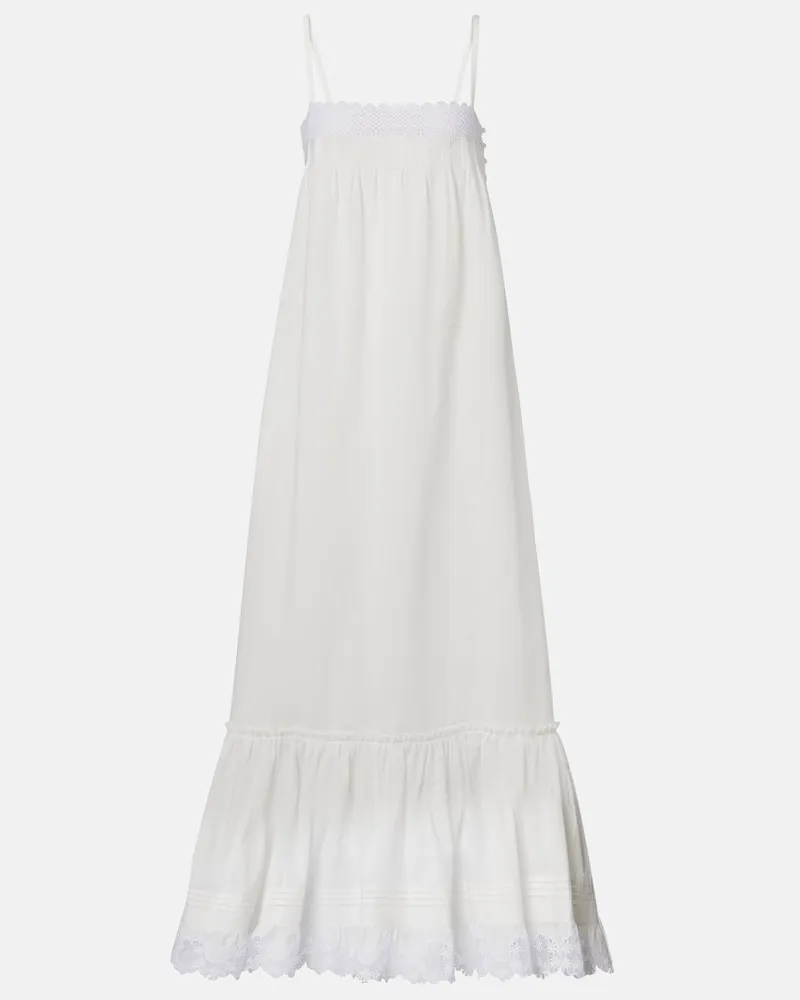 Saint Laurent Maxikleid aus Baumwollpopeline mit Spitze Weiß