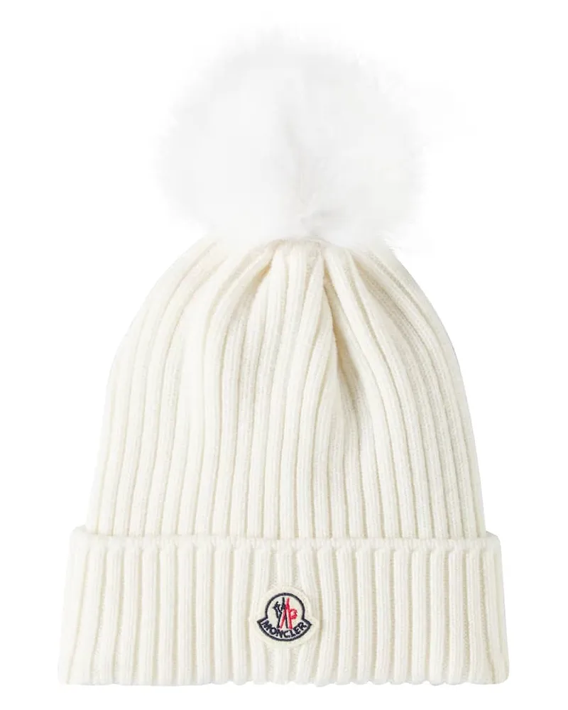 Moncler Mütze aus Wolle mit Faux Fur Weiß