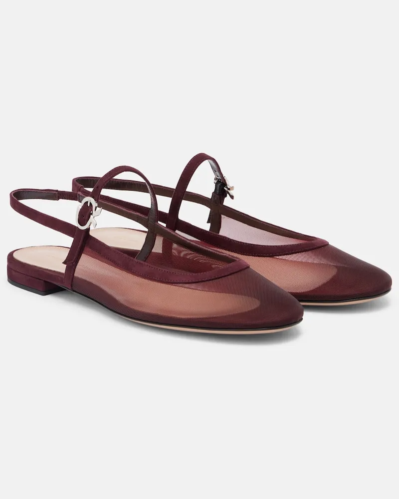 Gianvito Rossi Mary-Jane-Ballerinas mit Veloursleder Burgund