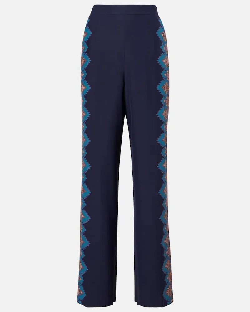 Etro Gerade Hose aus Crêpe de Chine aus Seide Blau