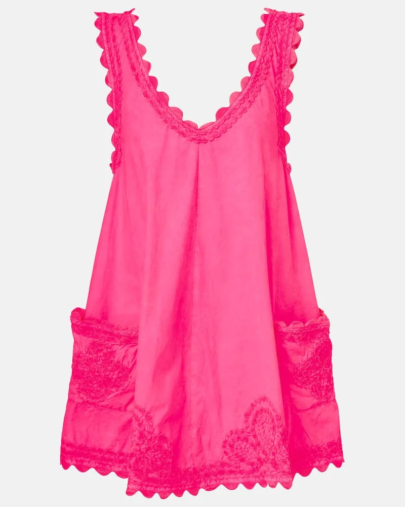 Juliet Dunn Besticktes Minikleid aus Baumwollpopeline Pink