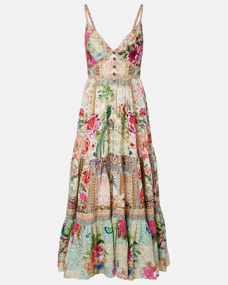 Camilla Verziertes Maxikleid aus Leinen Multicolor