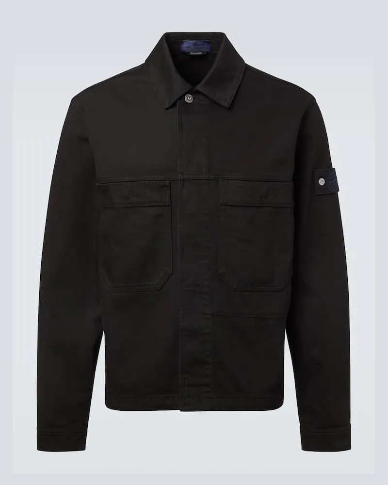 Stone Island Hemdjacke Compass aus Denim Schwarz
