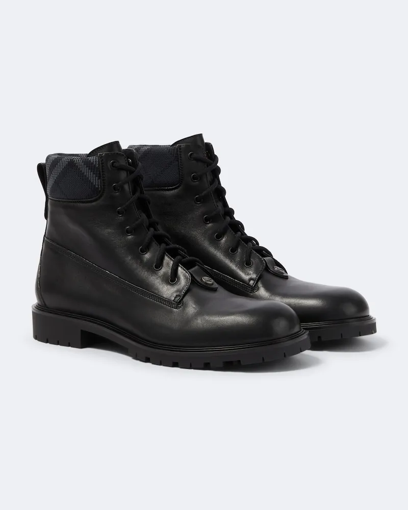 Burberry Schnürstiefel Burberry Check aus Leder Schwarz