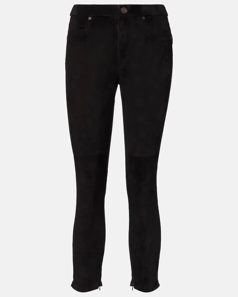 Isabel Marant Schmale Hose Dorothea aus Veloursleder Schwarz