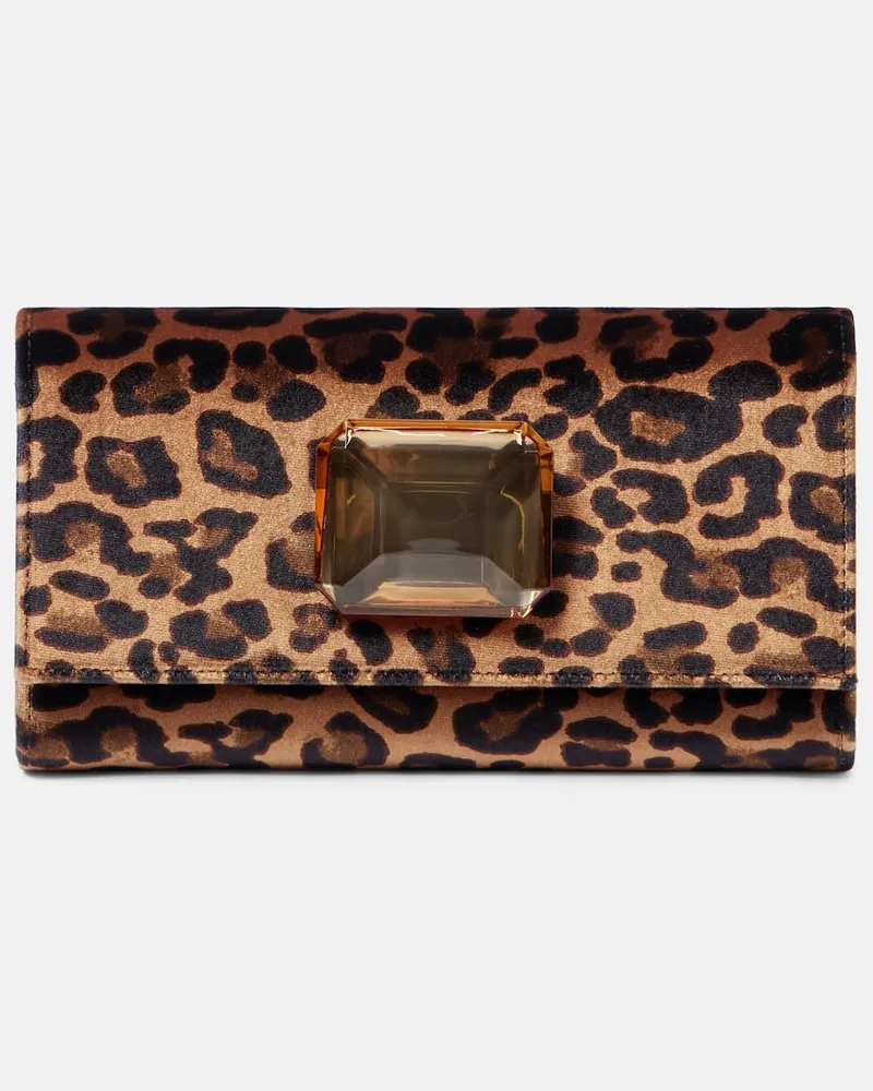 Gianvito Rossi Verzierte Clutch Jaipur Mini aus Samt Braun