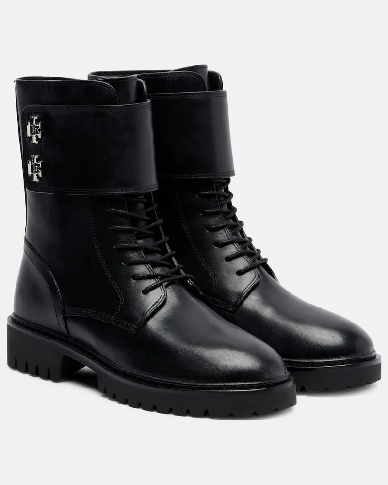 Tory Burch Schnürstiefel Turnlock aus Leder Schwarz