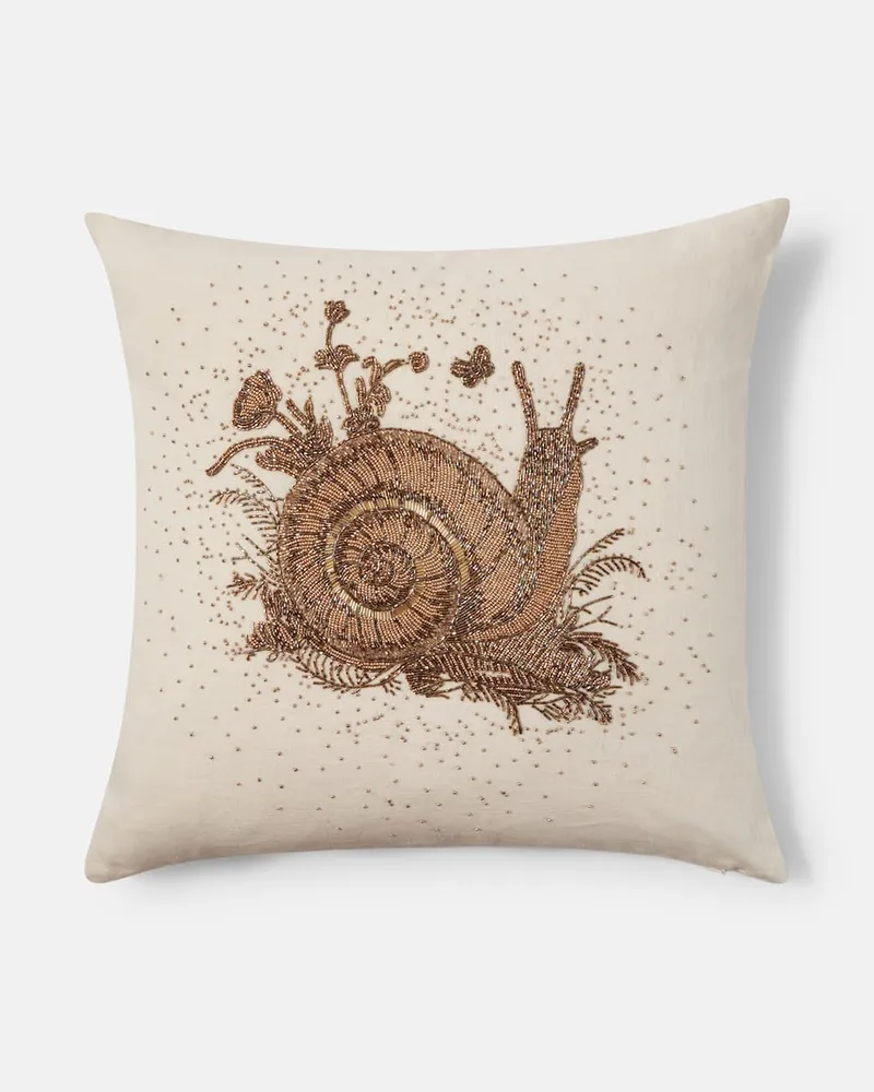 Jonathan Adler Verziertes Kissen Muse aus Leinen Weiß