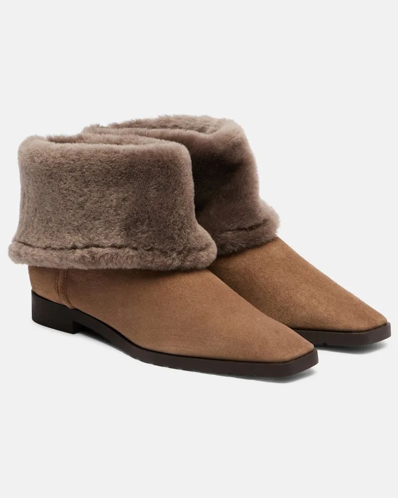 Totême Ankle Boots aus Veloursleder mit Shearling Beige