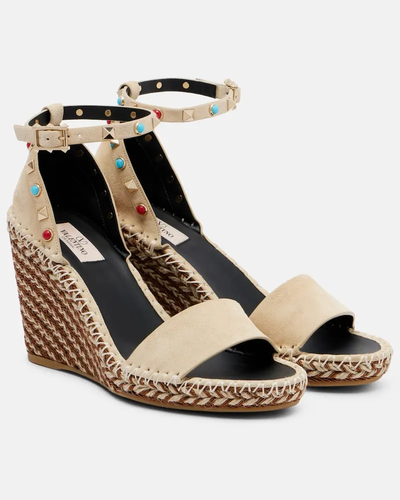 Valentino Garavani Espadrille-Wedges Rockstud 105 mit Veloursleder Beige