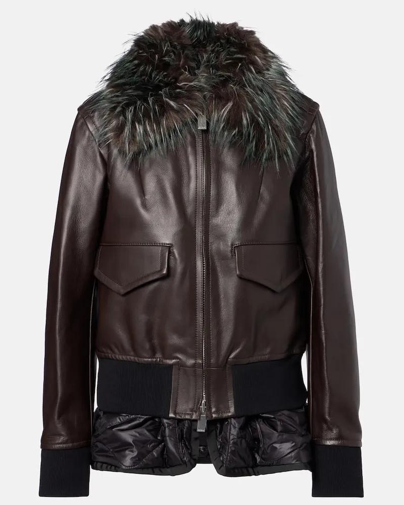 Sacai Lederjacke Braun