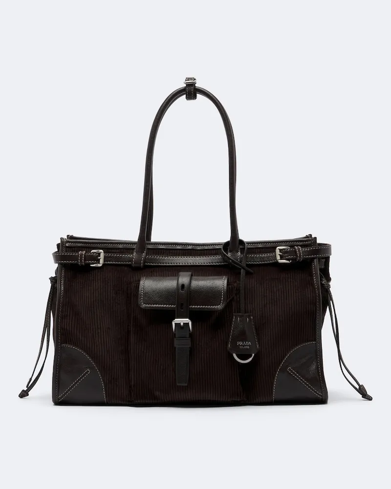 Prada Schultertasche Prada Bonnie Large aus Cord Braun
