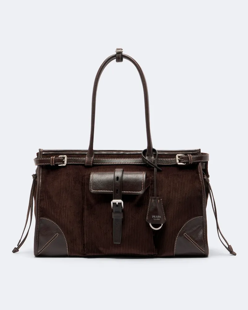 Prada Schultertasche Prada Bonnie Large aus Cord Braun
