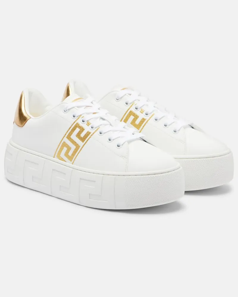 Versace Bestickte Sneakers Greca Weiß
