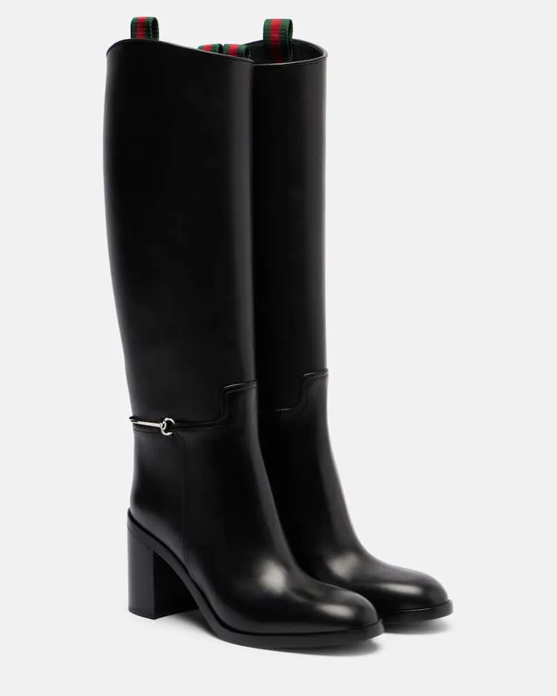 Gucci Stiefel Horsebit aus Leder Schwarz
