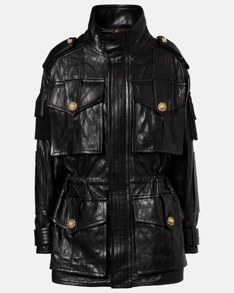 Balmain Parka aus Leder Schwarz