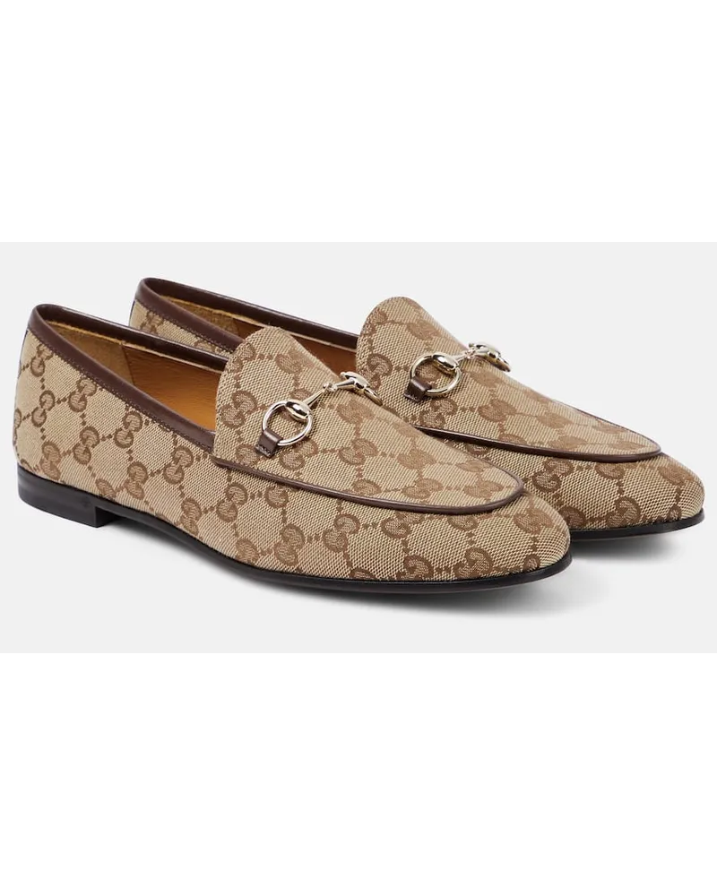 Gucci Loafers Gucci Jordaan Horsebit GG aus Canvas Nude